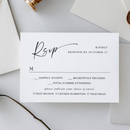 Elegante minimalistische eenvoudige kalligrafie zw RSVP kaartje