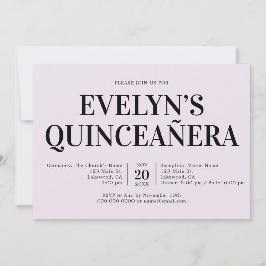 Elegante minimalistische eenvoudige Quinceanera Pu Kaart (Voorkant)