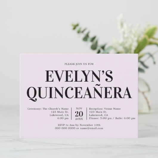 Elegante minimalistische eenvoudige Quinceanera Pu Kaart (Staand voorkant)