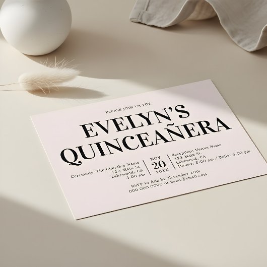 Elegante minimalistische eenvoudige Quinceanera ro Kaart