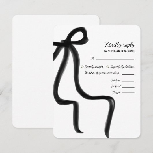 Elegante minimalistische eenvoudige trouw zwarte s RSVP kaartje (Voorkant / Achterkant)