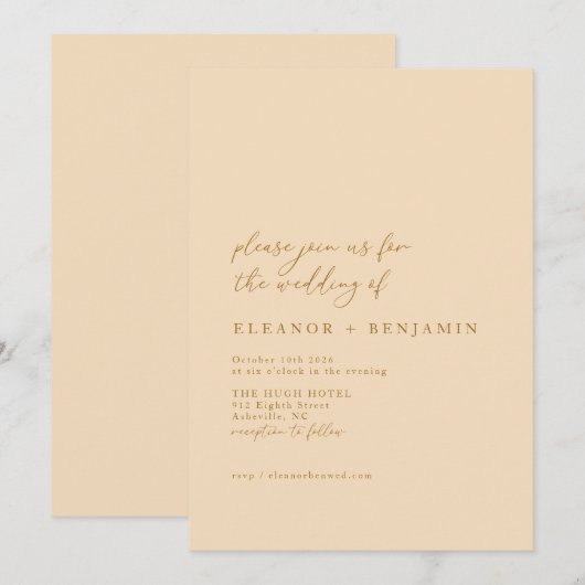 Elegante minimalistische elegante warme beige brui kaart (Voorkant / Achterkant)