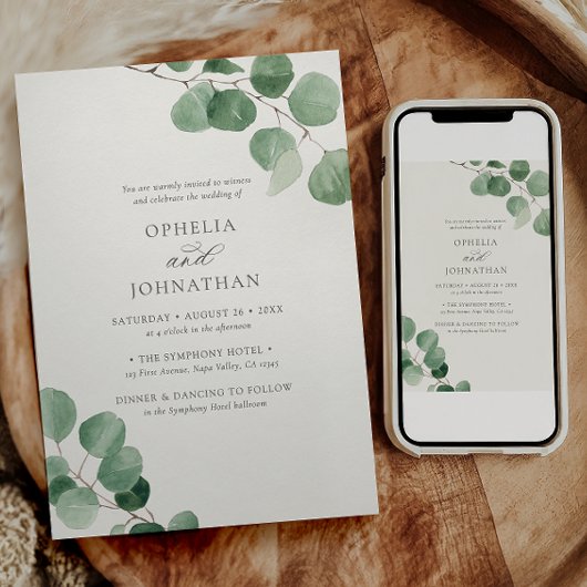 Elegante minimalistische Eucalyptus All-in-One bru Kaart