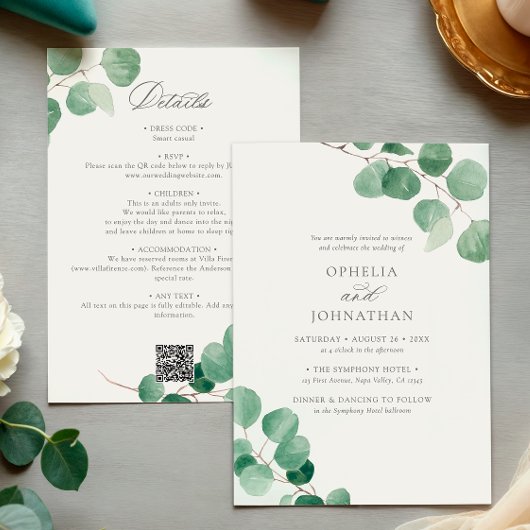 Elegante minimalistische Eucalyptus All-in-One bru Kaart