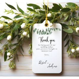 Elegante minimalistische eucalyptus bruiloft dank cadeaulabel