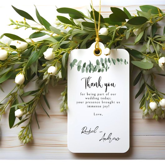 Elegante minimalistische eucalyptus bruiloft dank  cadeaulabel