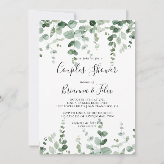 Elegante minimalistische eucalyptus koppels douche kaart (Voorkant)