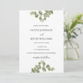 Elegante Minimalistische Eucalyptus Trouwuitnodigi Kaart (Staand voorkant)