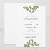 Elegante Minimalistische Eucalyptus Trouwuitnodigi Kaart (Voorkant / Achterkant)