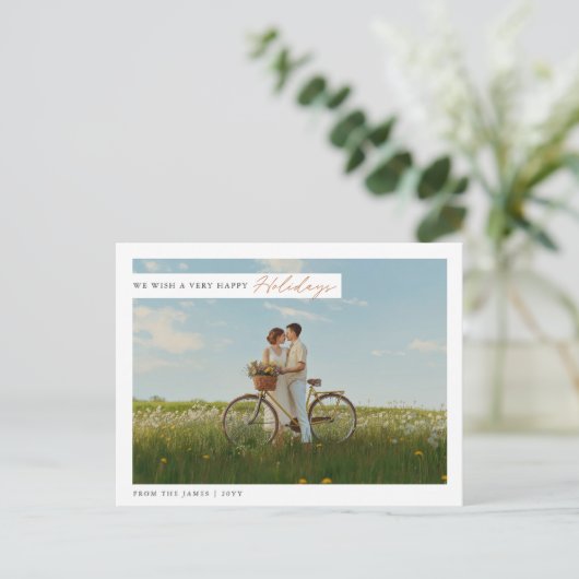 Elegante minimalistische familie kerstfoto feestdagenkaart (Staand voorkant)