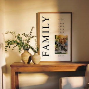 Elegante Minimalistische Familiefoto 4 Geboortejar Poster