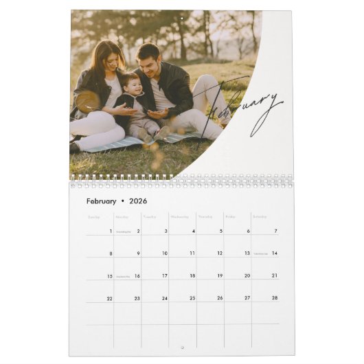 Elegante minimalistische familiefotokalender kalender (Feb 2026)