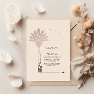 Elegante minimalistische Floral Art Deco bruiloft Kaart
