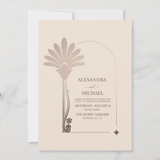 Elegante minimalistische Floral Art Deco bruiloft Kaart (Voorkant)