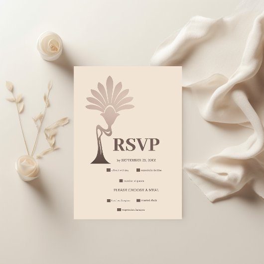 Elegante minimalistische Floral Art Deco bruiloft RSVP Kaartje