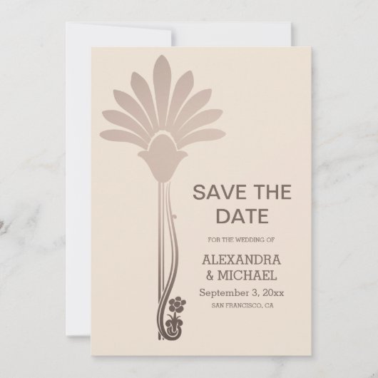 Elegante minimalistische Floral Art Deco bruiloft Save The Date (Voorkant)