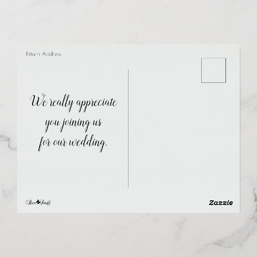 Elegante minimalistische Folie geletterde Bedankt  Folie Uitnodiging Briefkaart (Achterkant)