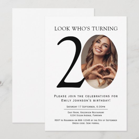 Elegante minimalistische foto 20e verjaardag kaart (Voorkant / Achterkant)