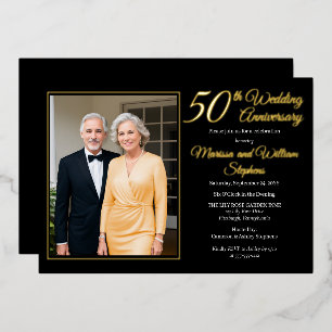 Elegante Minimalistische Foto 50ste Huwelijksverja Folie Uitnodiging