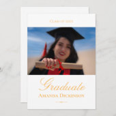 Elegante minimalistische foto Afstuderen geel Kaart (Voorkant / Achterkant)