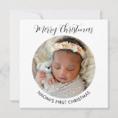 Elegante minimalistische foto Baby's eerste kerst Feestdagenkaart (Voorkant)