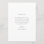 Elegante minimalistische foto bruiloft bedankkaart (Achterkant)