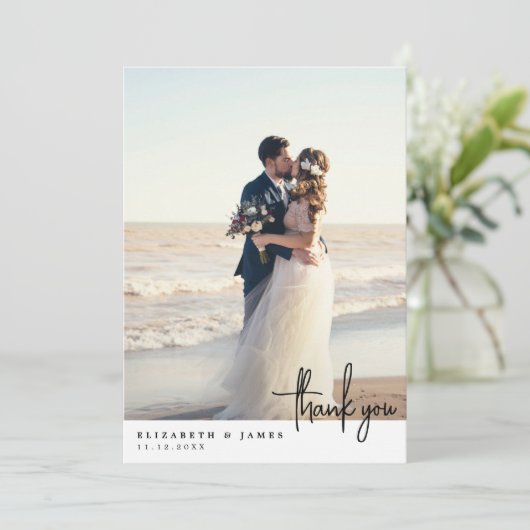 Elegante minimalistische foto bruiloft dank u kaar bedankkaart (Staand voorkant)