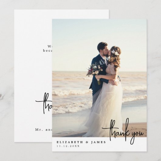 Elegante minimalistische foto bruiloft dank u kaar bedankkaart (Voorkant / Achterkant)