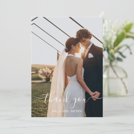 Elegante minimalistische foto bruiloft dank u kaar bedankkaart (Staand voorkant)