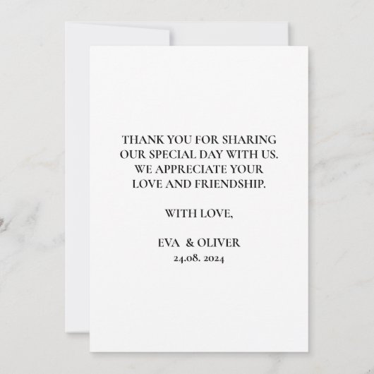 Elegante minimalistische foto bruiloft dank u kaar bedankkaart (Achterkant)