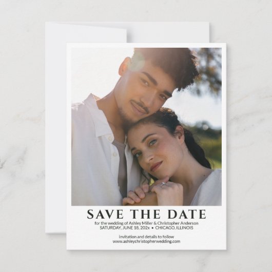 Elegante minimalistische foto bruiloft save the date (Voorkant)