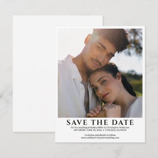 Elegante minimalistische foto bruiloft save the date (Voorkant / Achterkant)