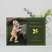 Elegante minimalistische foto groen/goud folie feestdagenkaart (Staand Voorkant)