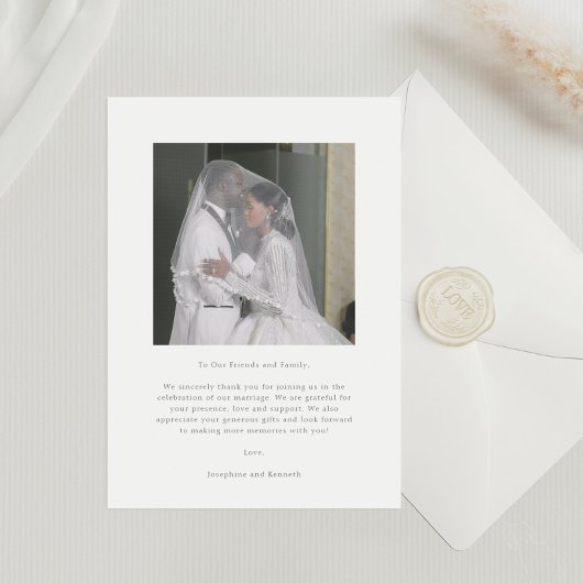 Elegante minimalistische foto kalligrafie bruiloft bedankkaart