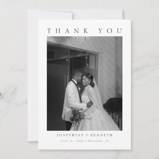 Elegante minimalistische foto kalligrafie bruiloft bedankkaart (Voorkant)