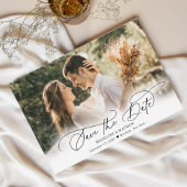 Elegante minimalistische foto kalligrafie bruiloft save the date