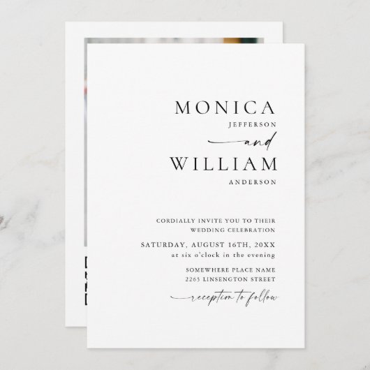 Elegante minimalistische foto QR code bruiloft Kaart (Voorkant / Achterkant)