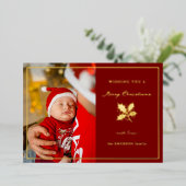 Elegante minimalistische foto rood/goud folie feestdagenkaart (Staand Voorkant)