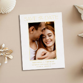 Elegante minimalistische foto Save the Date Gold Folie Uitnodiging Briefkaart