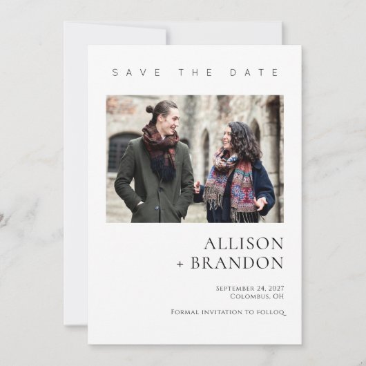 Elegante minimalistische foto Save the Date Kaart (Voorkant)