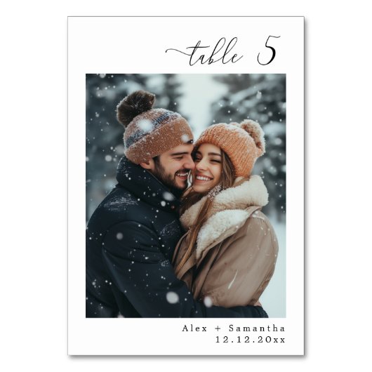 Elegante minimalistische foto trouwtafel nummer kaart (Voorkant)