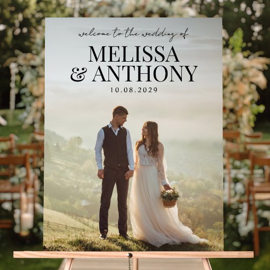 Elegante minimalistische foto welkom bruiloft acryl bord