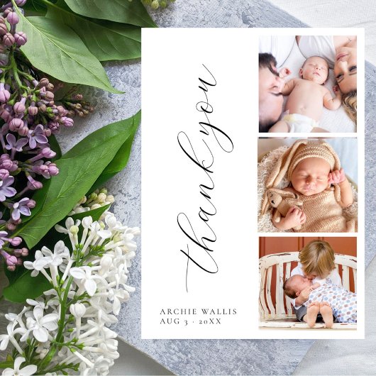 Elegante Minimalistische Fotocollage Nieuwe Baby Bedankkaart