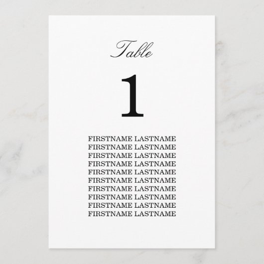 Elegante minimalistische gastnamen tafel Kaart (Voorkant)