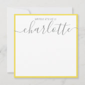 Elegante minimalistische gele strips grijs script  notitiekaartje (Voorkant)