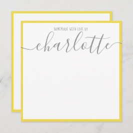 Elegante minimalistische gele strips grijs script notitiekaartje