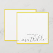 Elegante minimalistische gele strips grijs script  notitiekaartje (Voorkant / Achterkant)