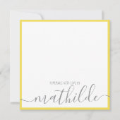 Elegante minimalistische gele strips grijs script  notitiekaartje (Voorkant)