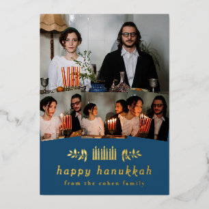 Elegante Minimalistische Gelukkig Hanukkah Familie Folie Feestdagenkaart