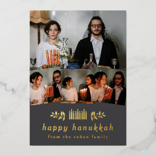 Elegante Minimalistische Gelukkig Hanukkah Familie Folie Feestdagenkaart
